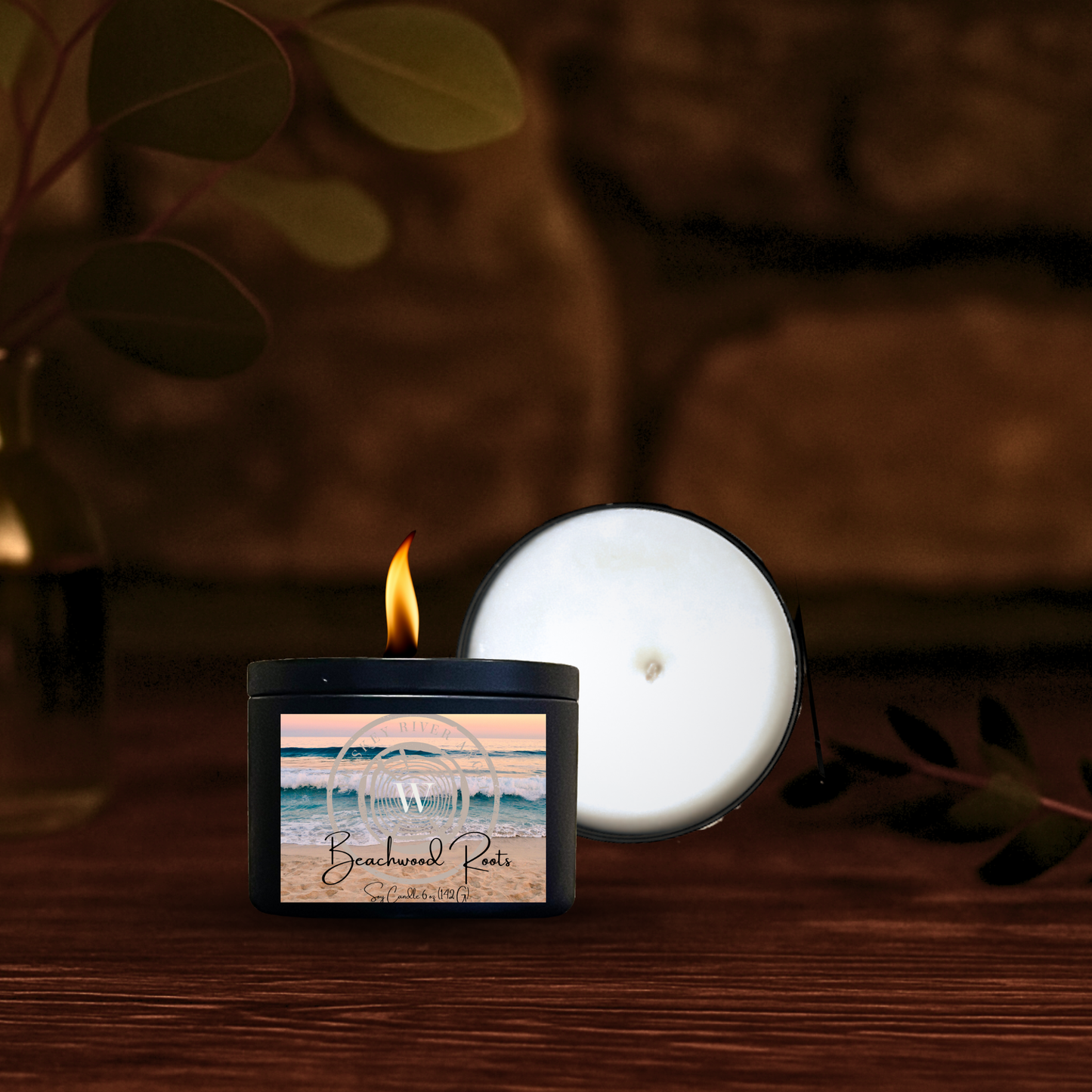 Beachwood Roots Candle | Hand-Poured Soy Wax in Matte Black Tin