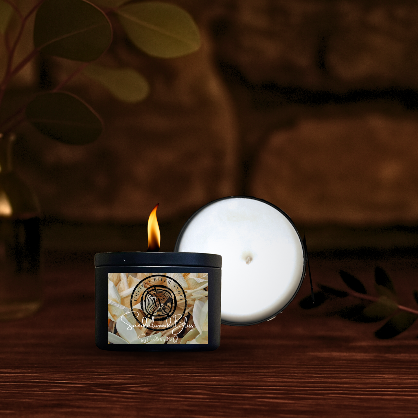 Sandalwood Bliss Candle | Hand-Poured Soy Wax in Matte Black Tin