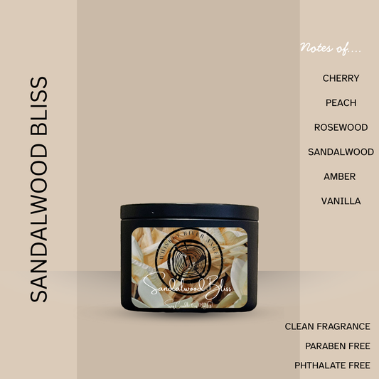Sandalwood Bliss Candle | Hand-Poured Soy Wax in Matte Black Tin