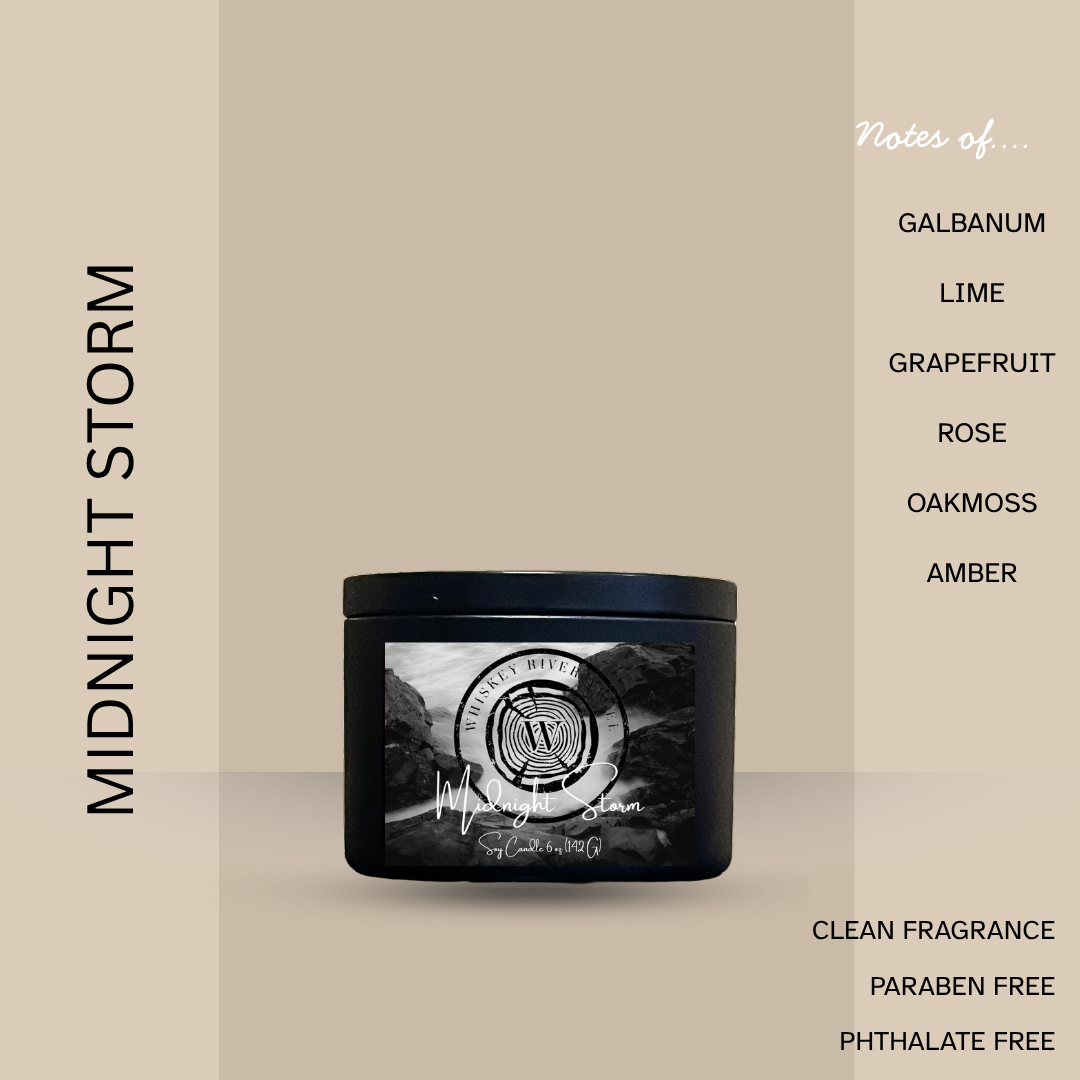 Midnight Storm Candle | Hand-Poured Soy Wax in  Black Matte Tin