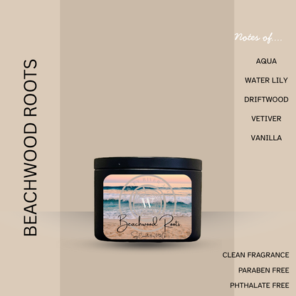 Beachwood Roots Candle | Hand-Poured Soy Wax in Matte Black Tin