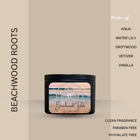 Beachwood Roots Candle | Hand-Poured Soy Wax in Matte Black Tin