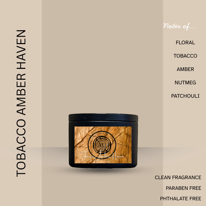 Tobacco Amber Haven Candle | Hand-Poured Soy Wax in Matte Black Tin