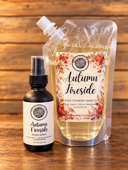 Autumn Fireside soap refill and room spray shown together, sold separately
